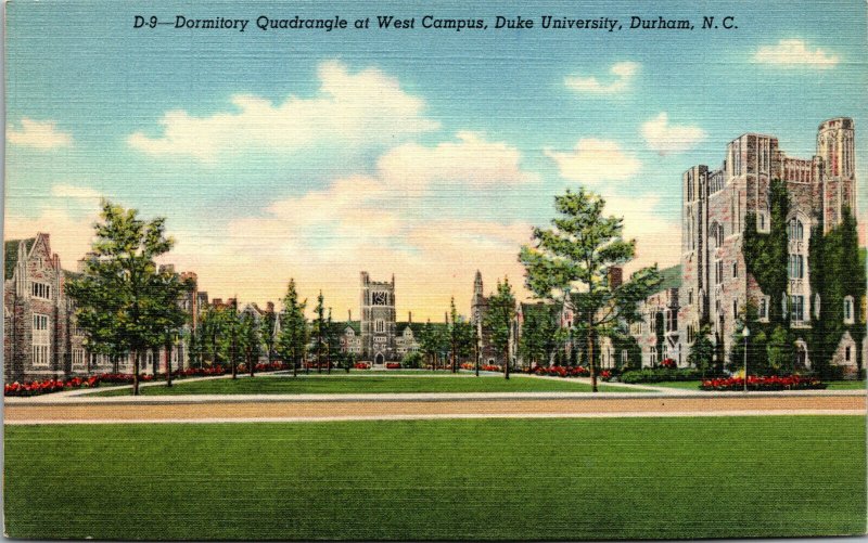 Vtg 1940s Dormitory Quadrangle West Campus Duke University Durham NC Postcard