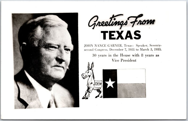 Greetings From Texas John Nance Garner Speaker Real Photo RPPC Postcard