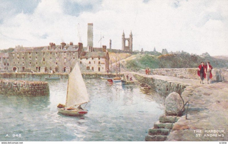 ST. ANDREWS, Fife, Scotland, 1900-1910s; The Harbour, Sail Boat