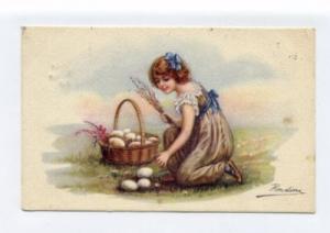 ch874 - young girl & eggs - art  - postcard