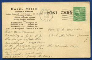 Hotel Reich Gadsden Alabama al old postcard