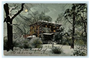 Victorian House Fort Wayne Indiana Moonlight Antique Vintage Postcard 