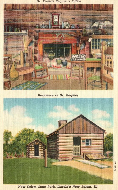 Postcard 1920's Dr. Francis Regnier's Office New Salem State Park Illinois ILL