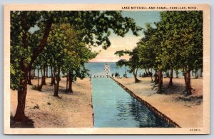 Cadillac Michigan~Lake Mitchell & Canal~Linen Postcard