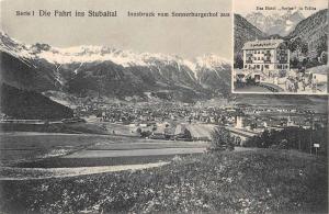 Stubaital Austria Scenic View Town and Hotel Antique Postcard J70450
