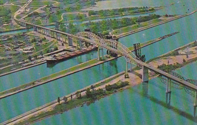 Canada Ontario Sault Ste Marie International Bridge Aerial View