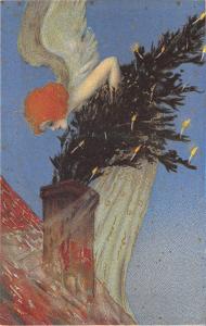 Unsigned Raphael Kirchner Beautiful Angel Christmas Tree Chimney Postcard