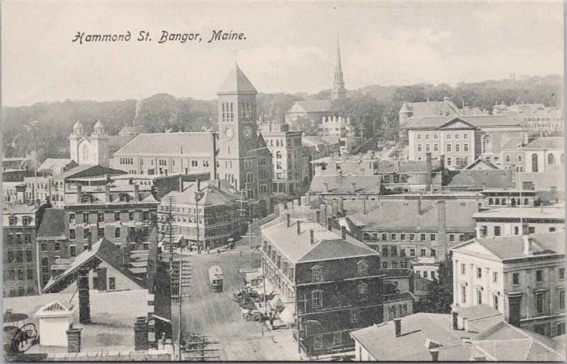 Bangor Maine Hammond Street Birdseye Unused Metropolitan News Postcard G98