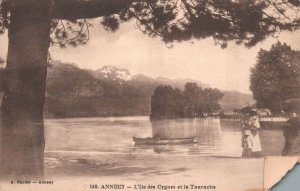 Vintage Postcard 1910's Annecy L'Ile Des Cygnes Et La Tournette Lake France