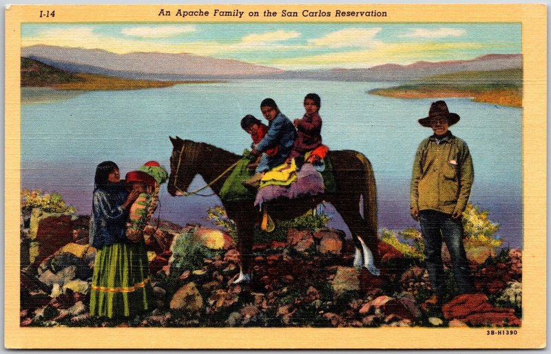 An Apache Family on San Carlos Reservation Indian Family Horse Ride Postcard