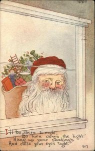 CHRISTMAS Santa Claus Peers in Window c1910 Postcard