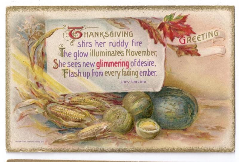 Thanksgiving Postcard Winsch Gilded Embossed Lucy Larcom Poem 1910