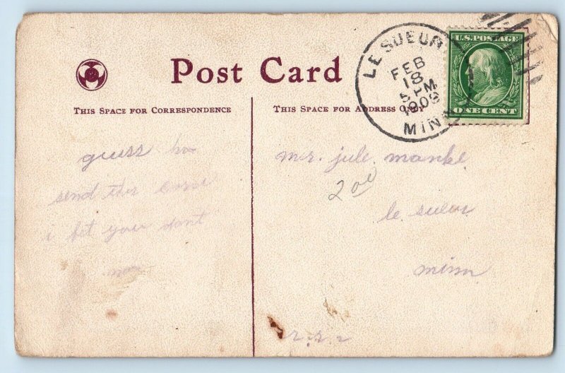 Spooners Delight Postcard Couple Romance Champagne Le Sueur Minnesota MN 1909