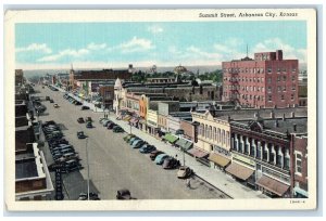 c1930's Summit Street Cars Stores Buildings Arkansas City Kansas KS Postcard