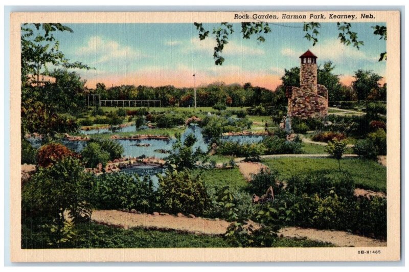 c1940 Rock Garden Harmon Park Lighthouse Pond Kearney Nebraska Vintage Postcard