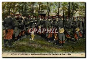 Old Postcard Militaria the field maneuvers A milk distribution