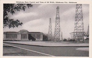 Oklahoma City Oklahoma State Capitol And Vista Of Oil Wells