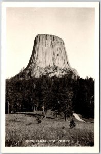 Devils Tower Wyoming WY National Reserve Igneous Rock Real Photo RPPC Postcard