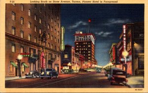 Arizona Tucson Stone Avenue Looking South At Night Pioneer Hotel In Foregroun...