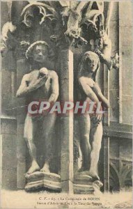 Old Postcard The Cathedral of Rouen Statue of Adam and Eve