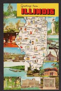 IL Greetings from ILLINOIS State Map Carbondale Galena
