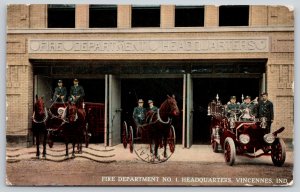 Vincennes Indiana~Fire Department No 1~Firemen on New Engine Truck~Horses~1912 