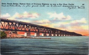 Bahia Bridge Key West Florida Linen Postcard C201