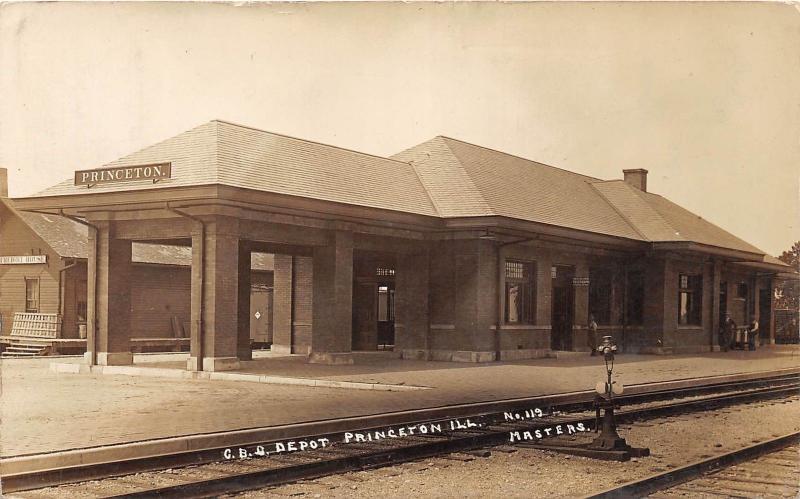 D13/ Princeton Illinois Il Real Photo RPPC Postcard c1910 C.B.C. Railroad Depot