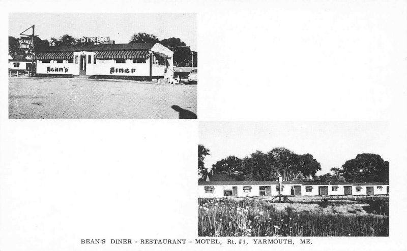 Yarmouth ME Bean's Diner On Route 1 & Motel Postcard