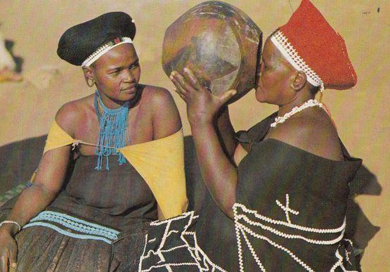 Maidens Kraal Drink drinking from Ukhamba Clay Pot South Africa Postcard