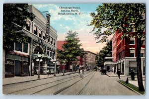 Binghamton New York NY Postcard Chenango Street Looking North Scene 1917 Antique
