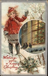 Tuck Christmas Little Boy Song Birds Pre-1910 Vintage Postcard