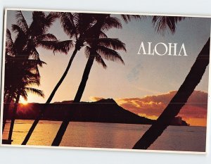 Postcard Sun Rising Over Diamond Head, Aloha, Honolulu, Hawaii