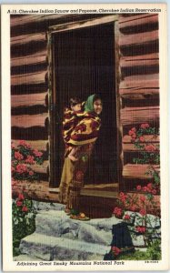 Postcard - Cherokee Indian Squaw and Papoose, Cherokee Indian Reservation - NC