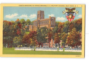 West Point New York NY Postcard 1952 US Military Academy Cadets Marching