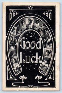 Davenport Iowa IA Postcard Good Luck Horseshoe Pretty Woman Art Nouveau 1908