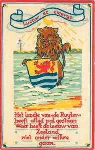 Netherlands 1915 Patriotic Lion Shield Dutch Saying Postcard artist 21-8267