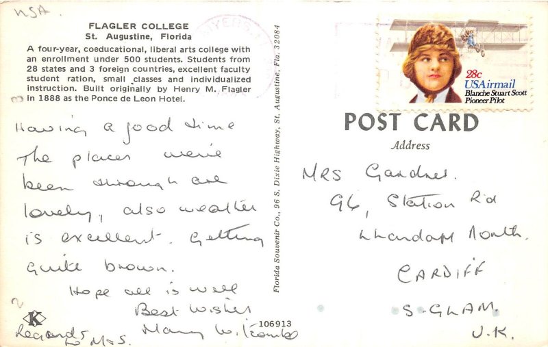 US4 USA FL Flagler college St Augustine Florida postacrd
