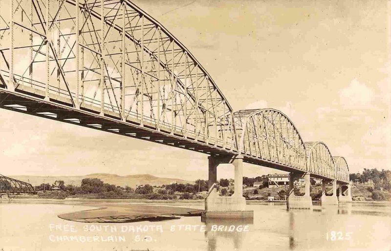 Free South Dakota State Bridge Chamberlain SD 1950c RPPC Real Photo postcard