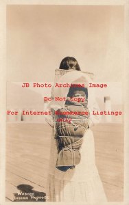 Native American Washoe Indians, RPPC, Woman with Papoose in Nevada