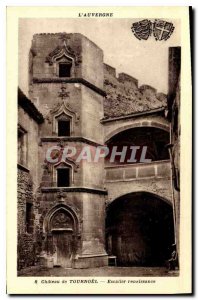 Old Postcard Auvergne castle stairs Tournoel rebirth