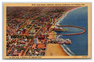 Aerial View Rainbow Pier Long Beach CA California Linen Postcard H23