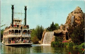 Mark Twain Steamboat Passes Cascade Peak Beautiful Waterfalls Postcard Note WOB 