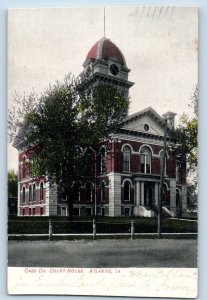 Atlantic Iowa IA Postcard Cass Co. Court House Exterior Building c1907 Vintage