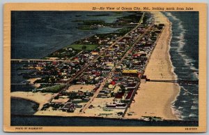 Ocean City Maryland 1947 Postcard Aerial View Beach Ocean North From Inlet