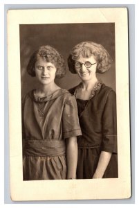 Vintage 1920's RPPC Postcard Portrait Two Blonde Women Funny Glasses & Hair