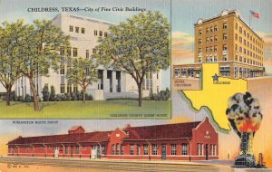 Childress Texas Train Station Court House Vintage Postcard AA15034