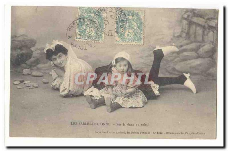 The Sands dOlonne Old Postcard On the dune in the sun (woman and child)