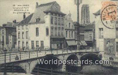 Le Grand Pont, Mechelen de groote Brug Malines, Belgium 1920 Stamp on front 