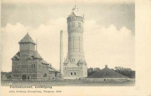 Early Lithograph Postcard; Vattentornet, Lidköping Sweden, Water Tower, unposted